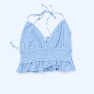 WHITE LARGE 100% Cotton Ruffled Coastal Tank Cropped Top